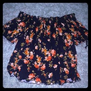 navy blue floral off the shoulder top